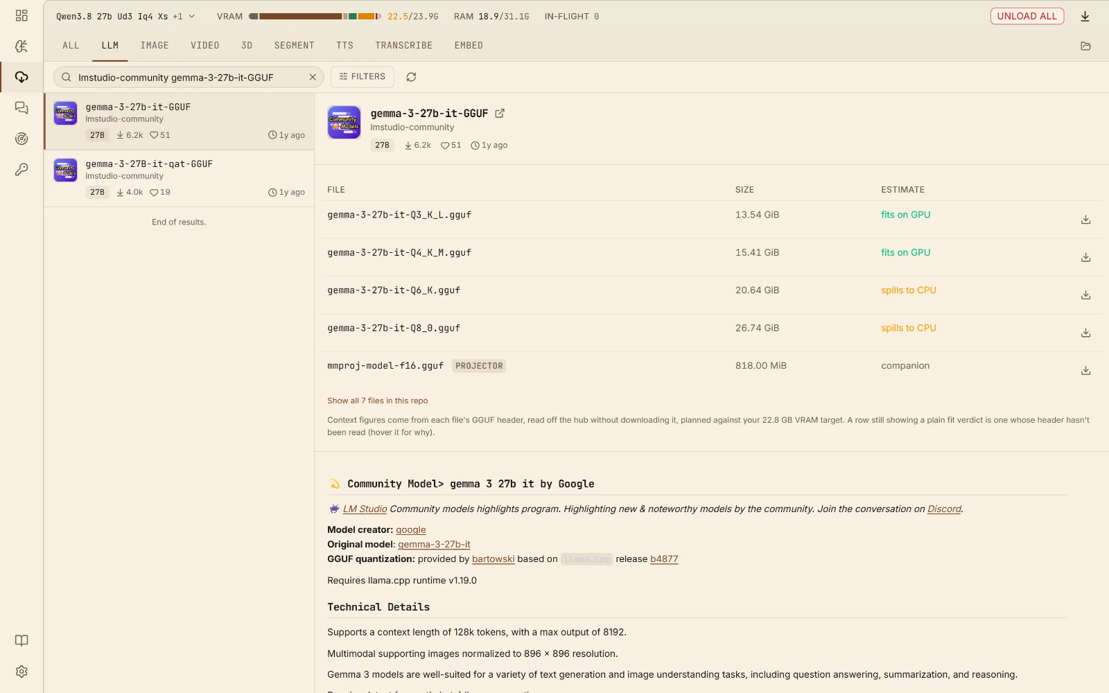 Model hub: Search, pick a quant, download into your models folder.