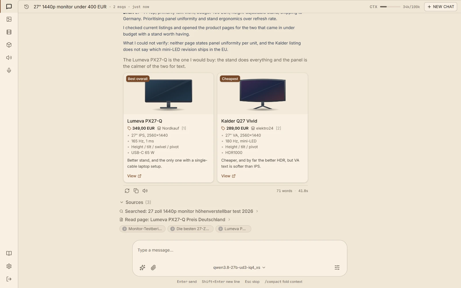 Web search: Looking something up mid-conversation and reading the page it found.
